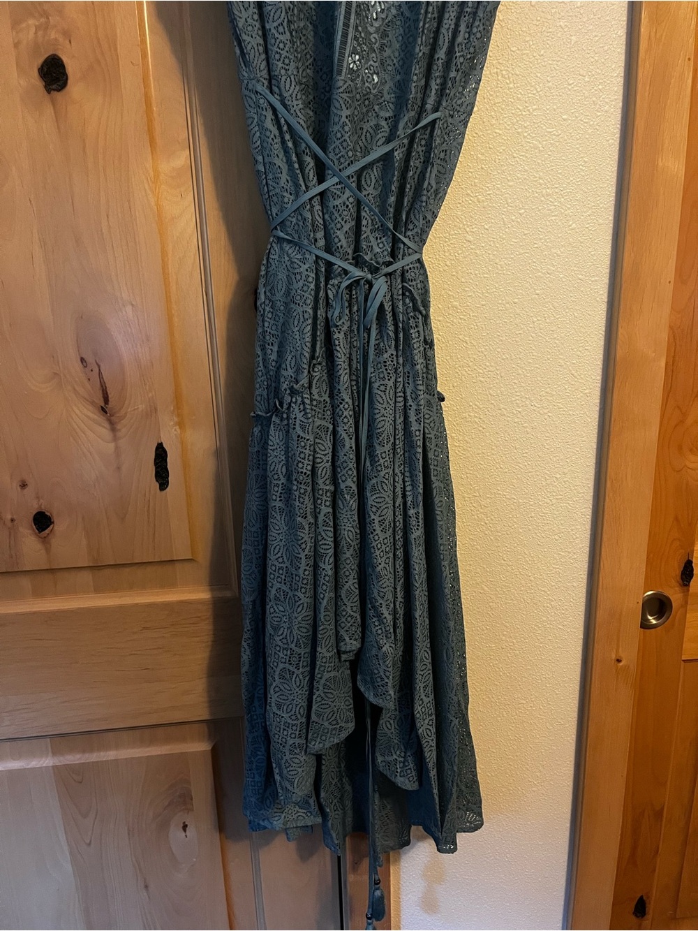 Sundance Teal Lace-Print Asymmetrical Maxi Dress